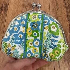 Vera Bradley English Meadow Floral Quilted Double Kiss Lock Coin Purse